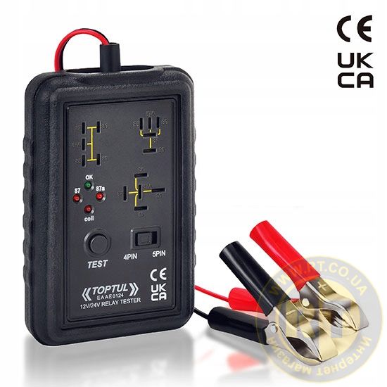 TESTER PRZEKAŹNIKÓW SAMOCHODOWYCH 12/24 V 4/5 PIN PRZENOŚNY TOPTUL EAAE0124
