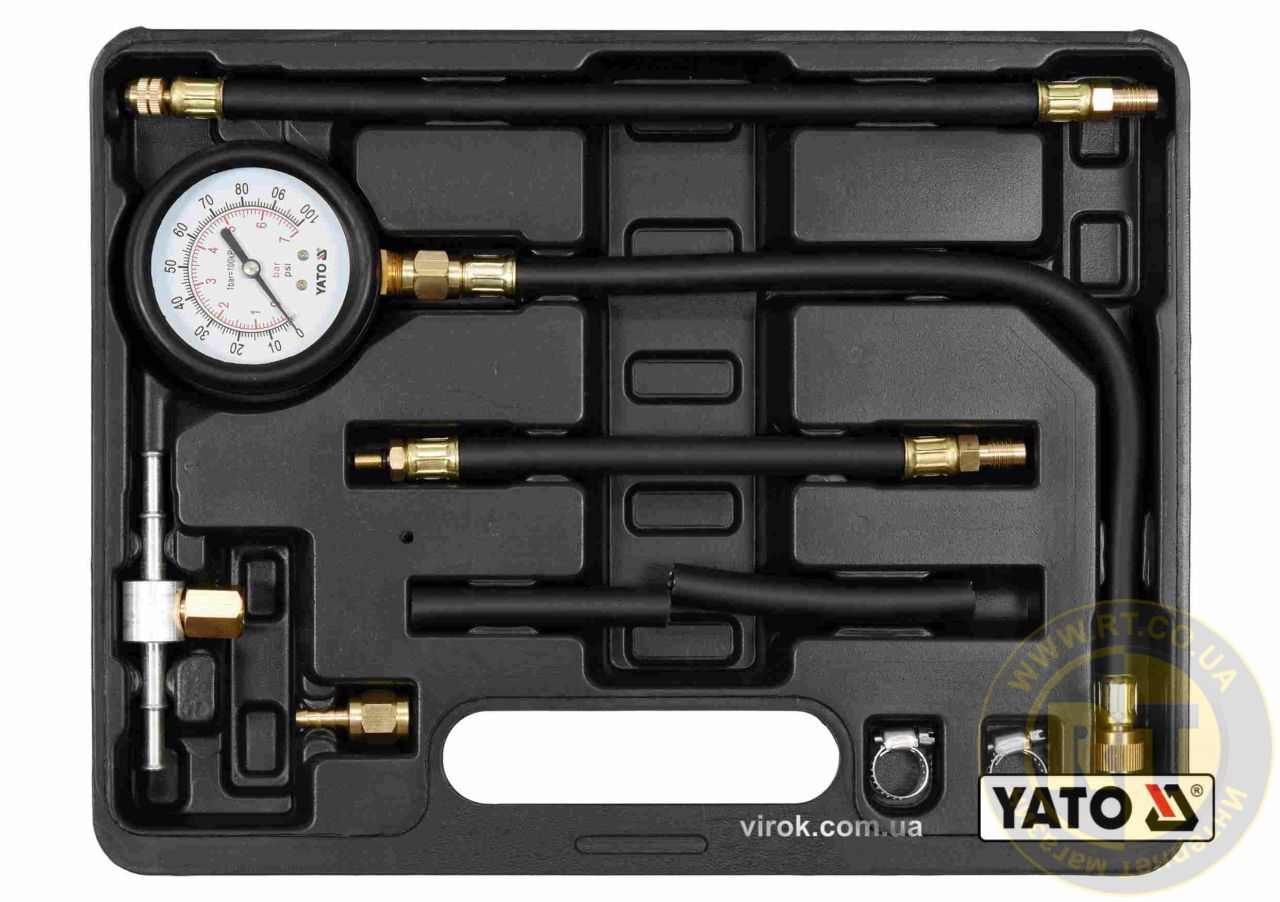 ᐉ Компресометр впрыска топлива в двигателях 0-0.7 МПа, со снаряжением, 9 шт  + кейс YaTo YT-73024 