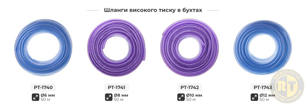 Лінійка шлангів в бухтах