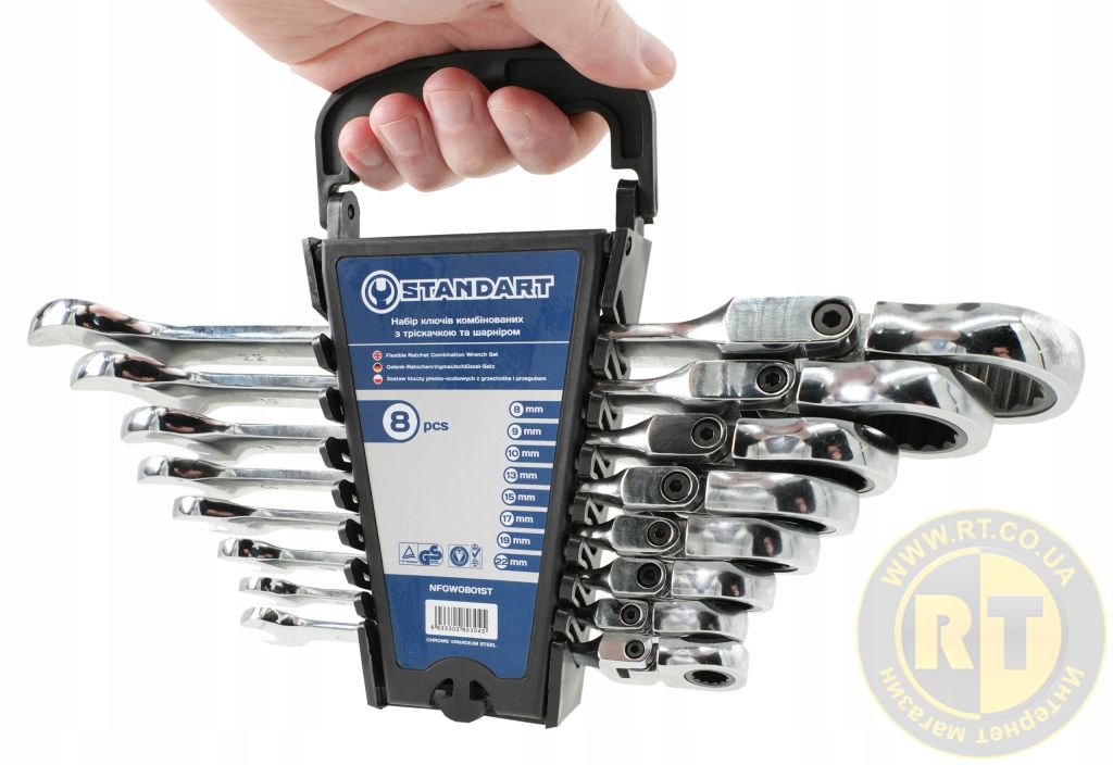 KLUCZE PŁASKO-OCZKOWE 8-10,13,15,17,19,22mm Z GRZECHOTKĄ I PRZEGUBEM ŁAMANE EAN (GTIN) 6933302803045