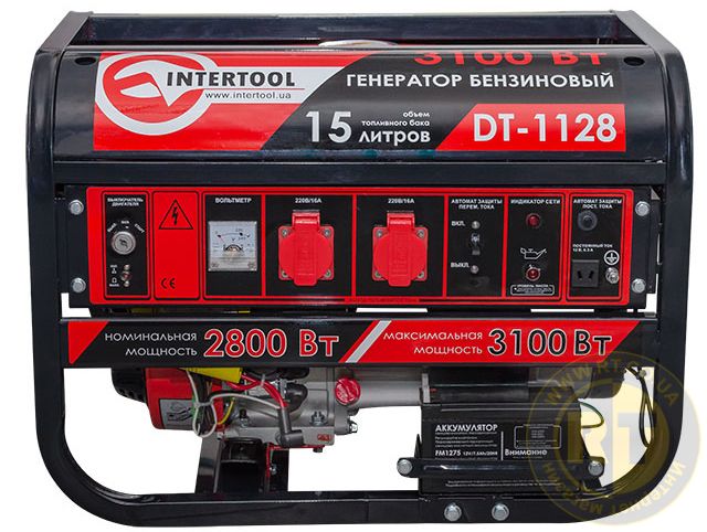 Бензиновый генератор INTERTOOL DT-1128 (3,1 кВт., ном. 2,8 кВт., 6,5 л.с., 4-х тактный)